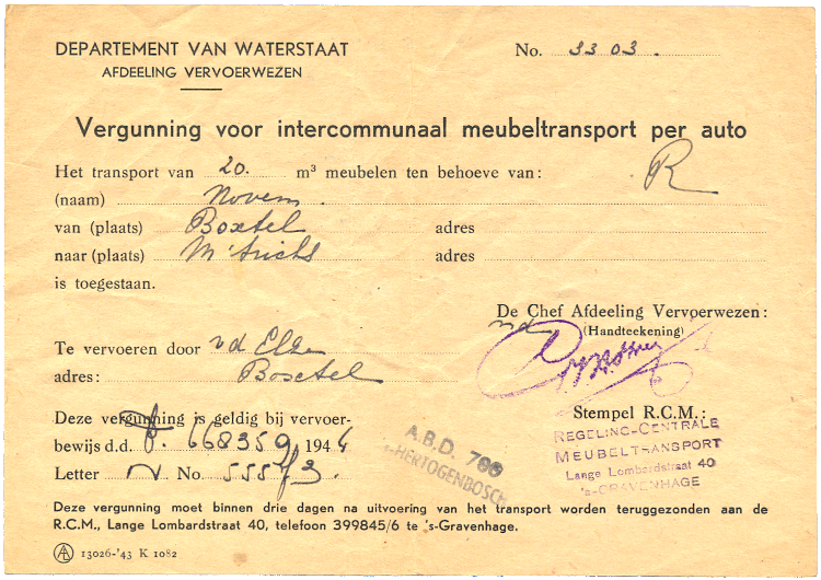 Vergunning voor meubeltransport